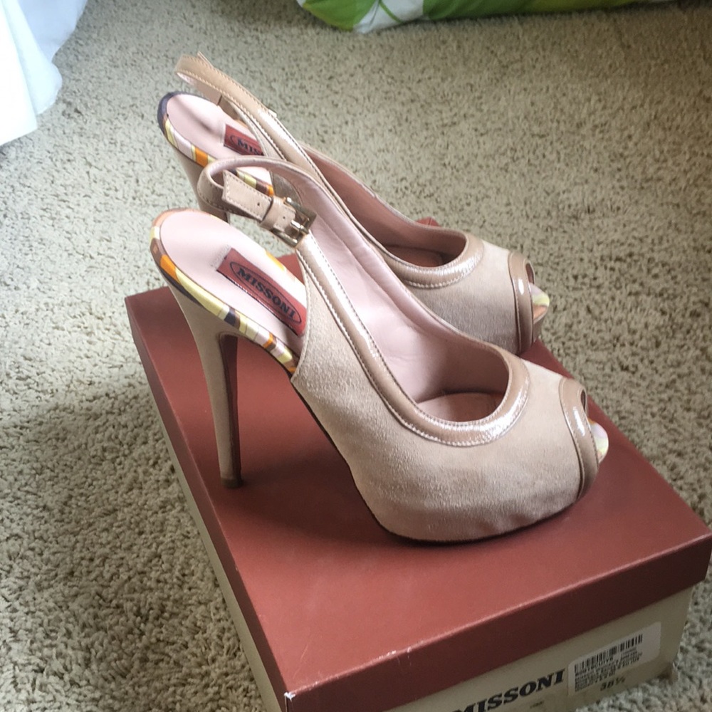 Missoni nude suede & leather platform sling backs